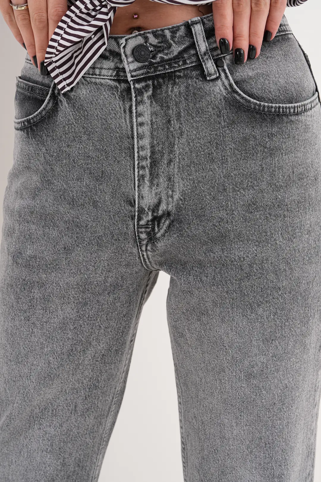 6011 - Kadın Yüksek Bel Straight Fit Gri Jean Kot Pantolon