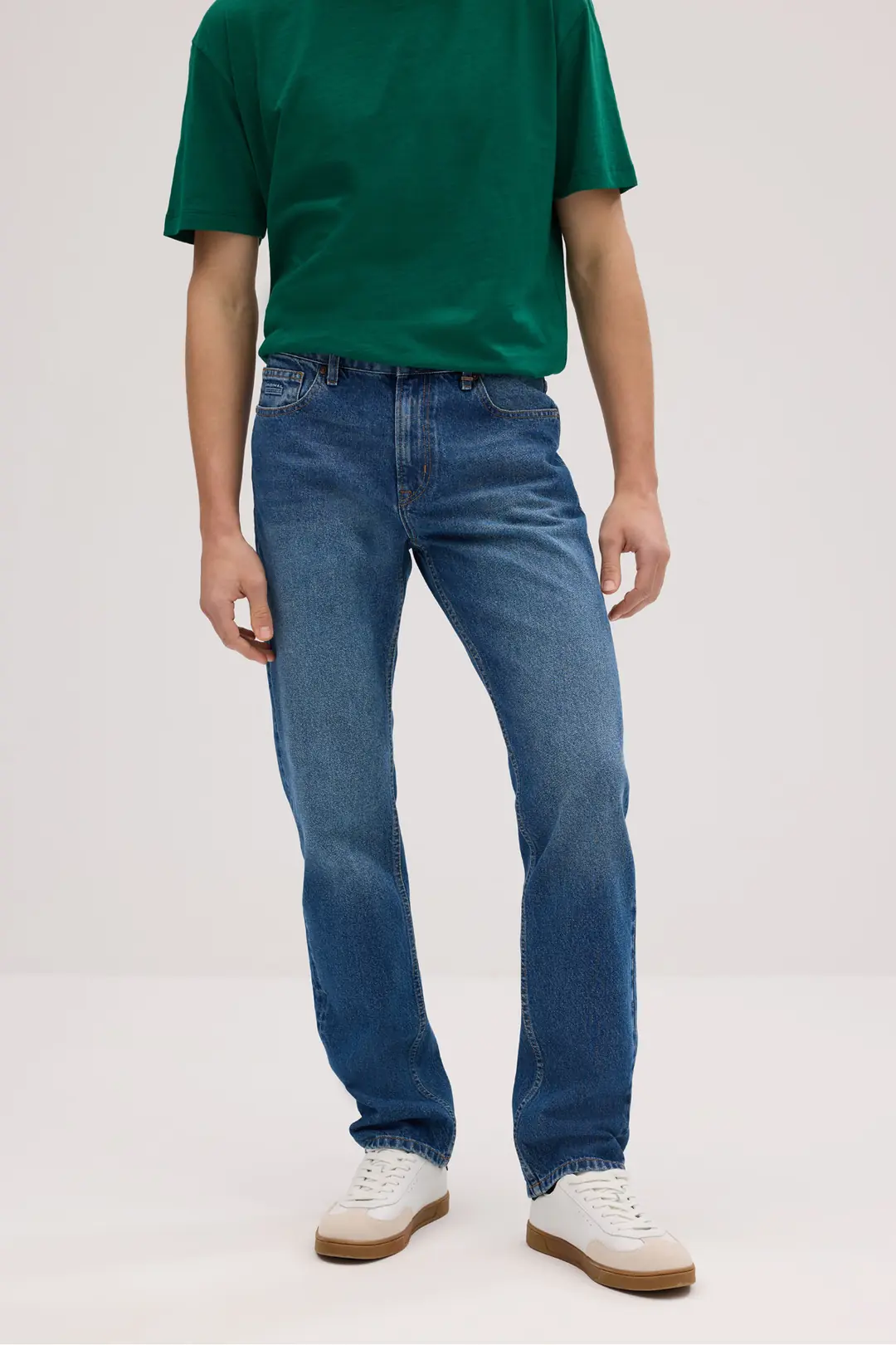 Straight Erkek Mavi Normal Bel 5 Cep Denim Jean Kot Pantolon