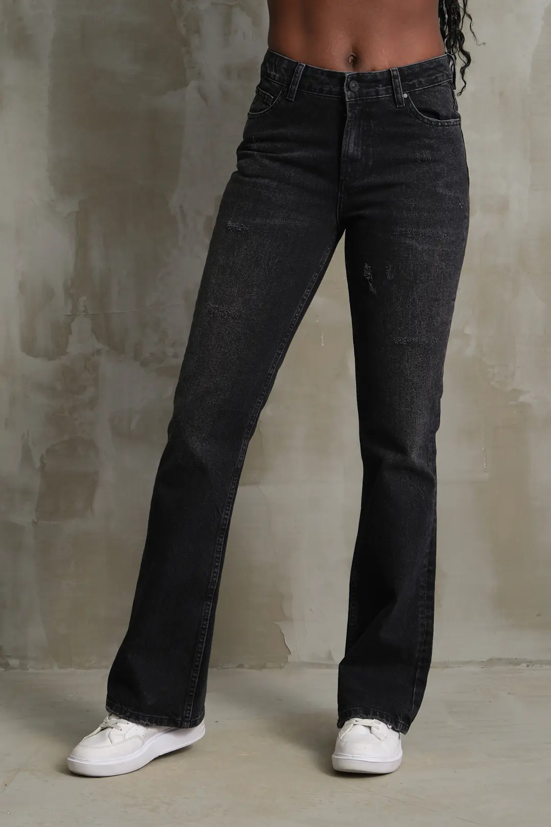 Flare Kadın Siyah Rigid Normal Bel 5 Cep Denim Jean Kot Pantolon