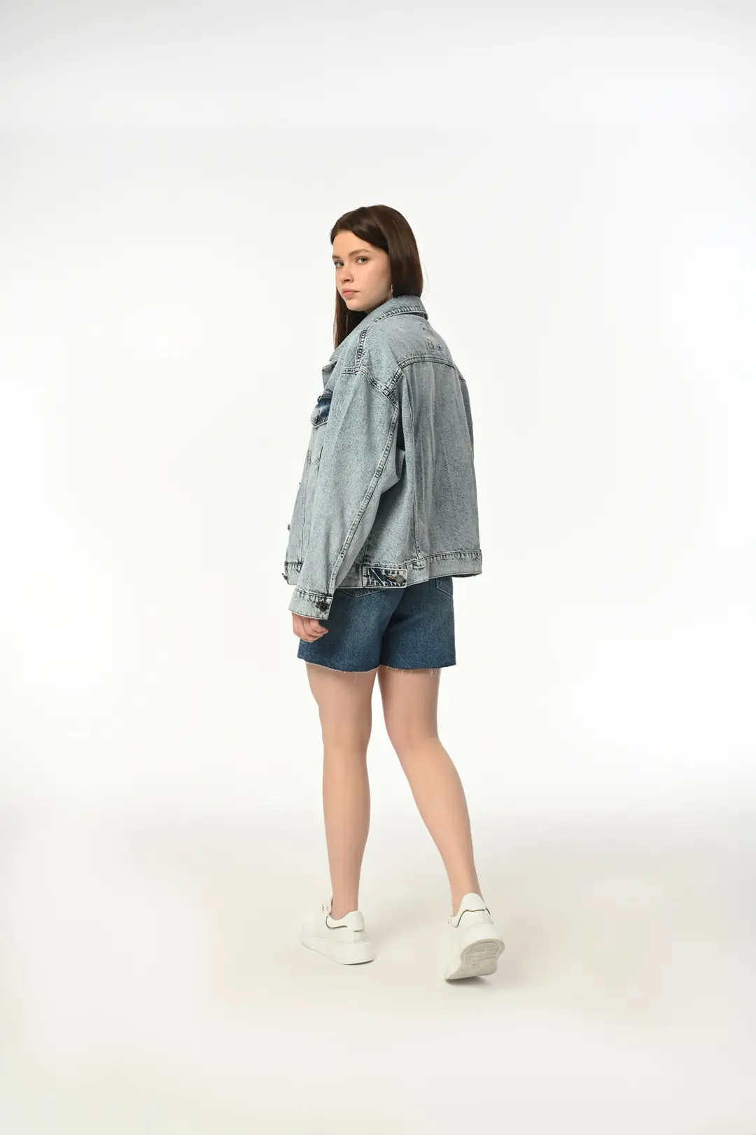 Klasik D266 Günlük Kadın Jean Rigit Young Önden Cep Denim Ceket