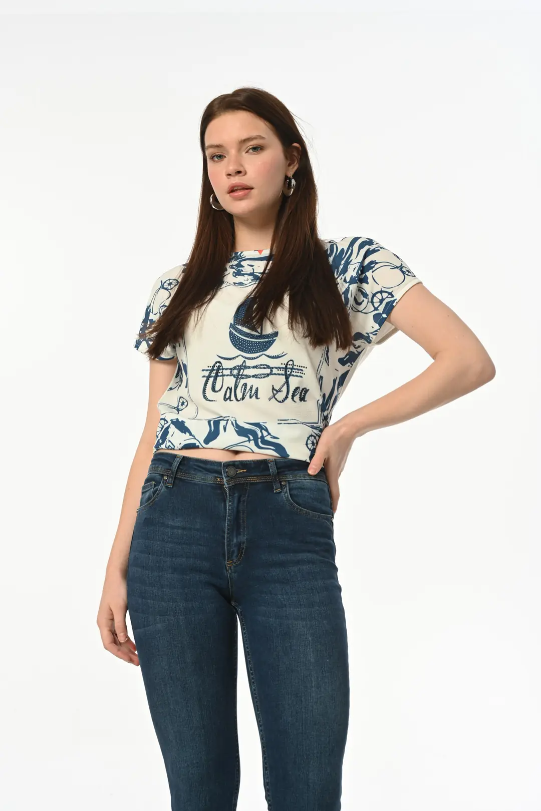 Skınny Kadın Mavi Stretch Yüksek Bel 5 Cep Denim Jean Kot Pantolon