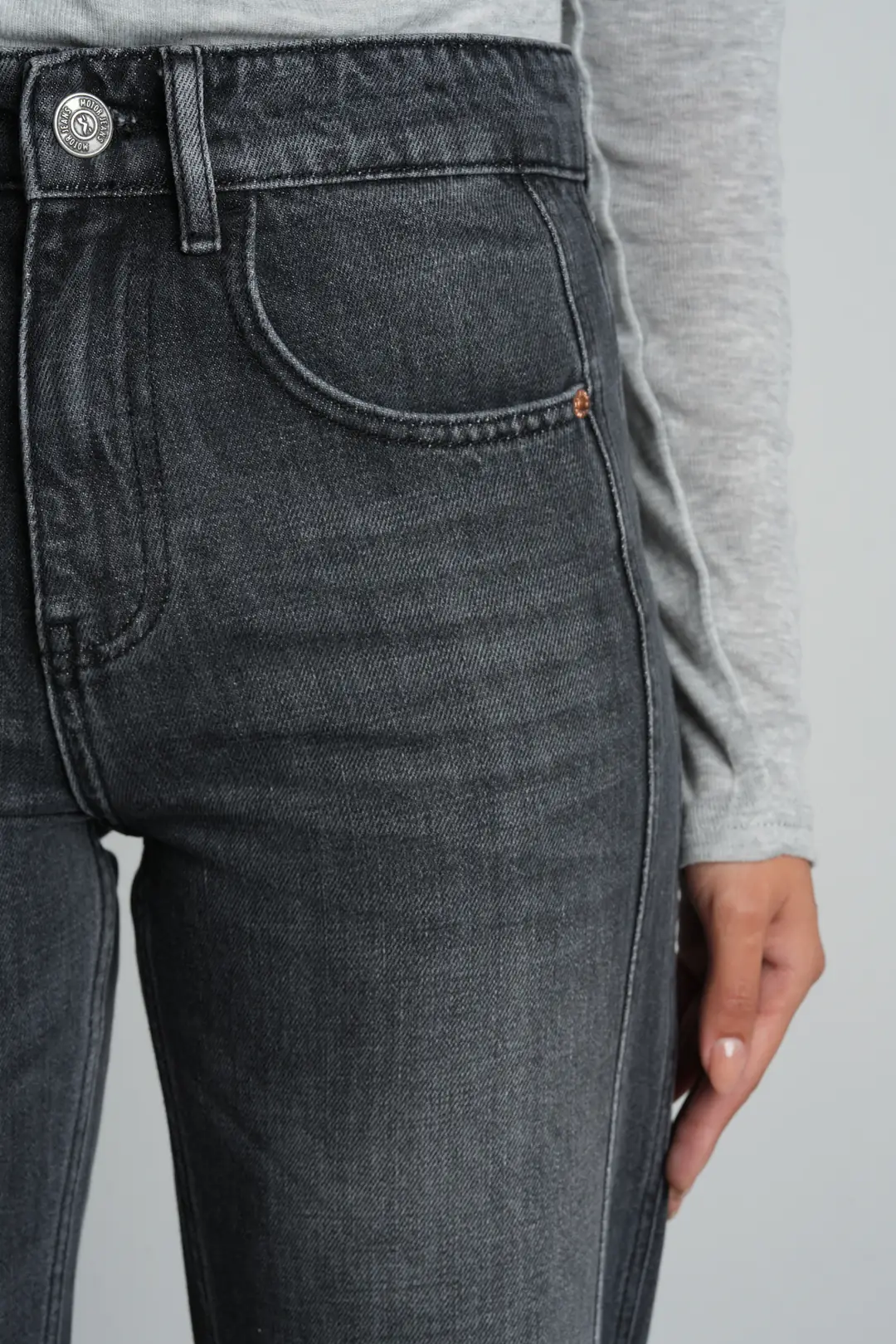 Antrasit Straight Fit Normal Bel Katlı Paça Pamuklu Kadın Jean Pantolon