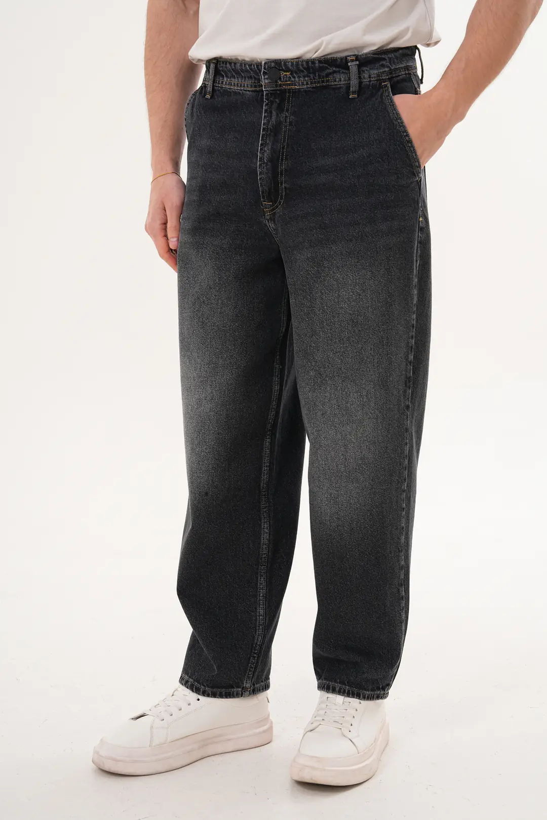 7012 - Erkek Yüksek Bel Skater Fit Geniş Paça Jean Pantolon