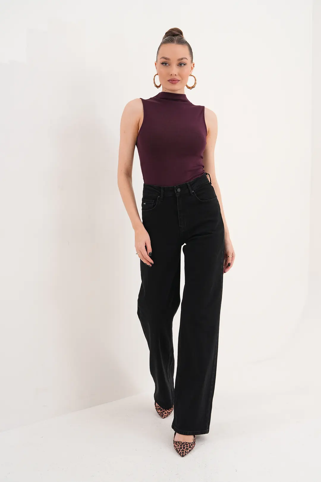 Ürün görseli: 6038 - Kadın Yüksek Bel Wide Leg Geniş Paça Jean Pantolon
