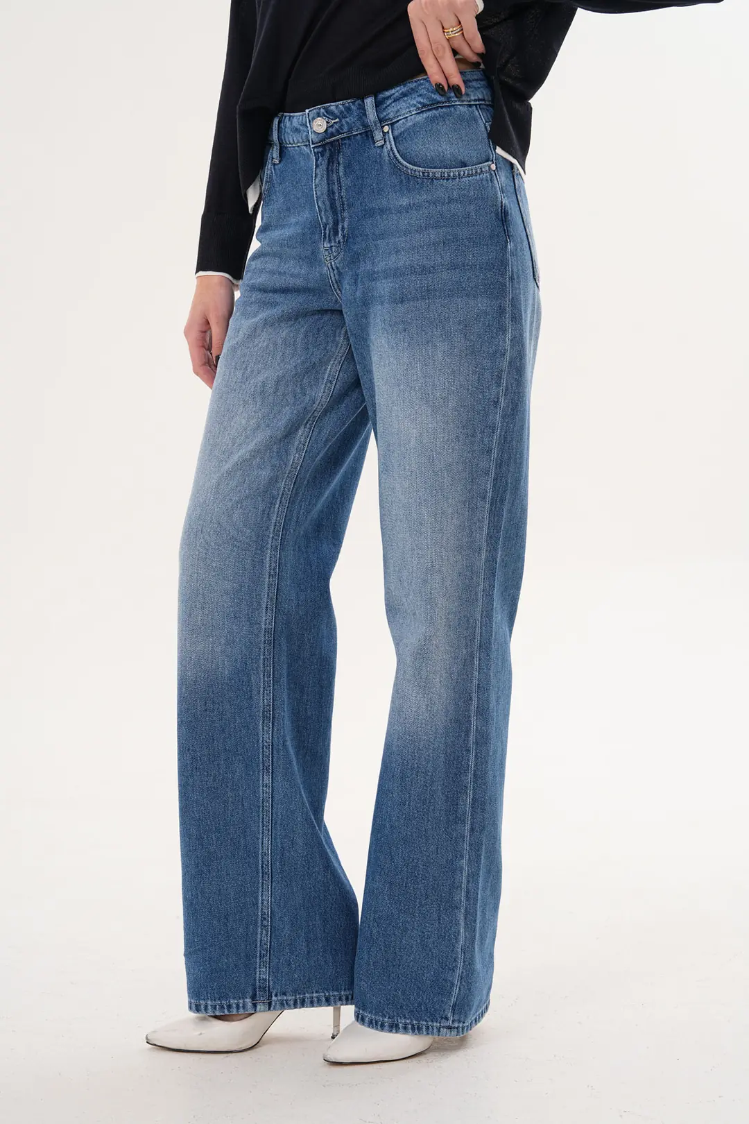 6016 - Kadın Normal Bel Wide Leg Jean Pantolon