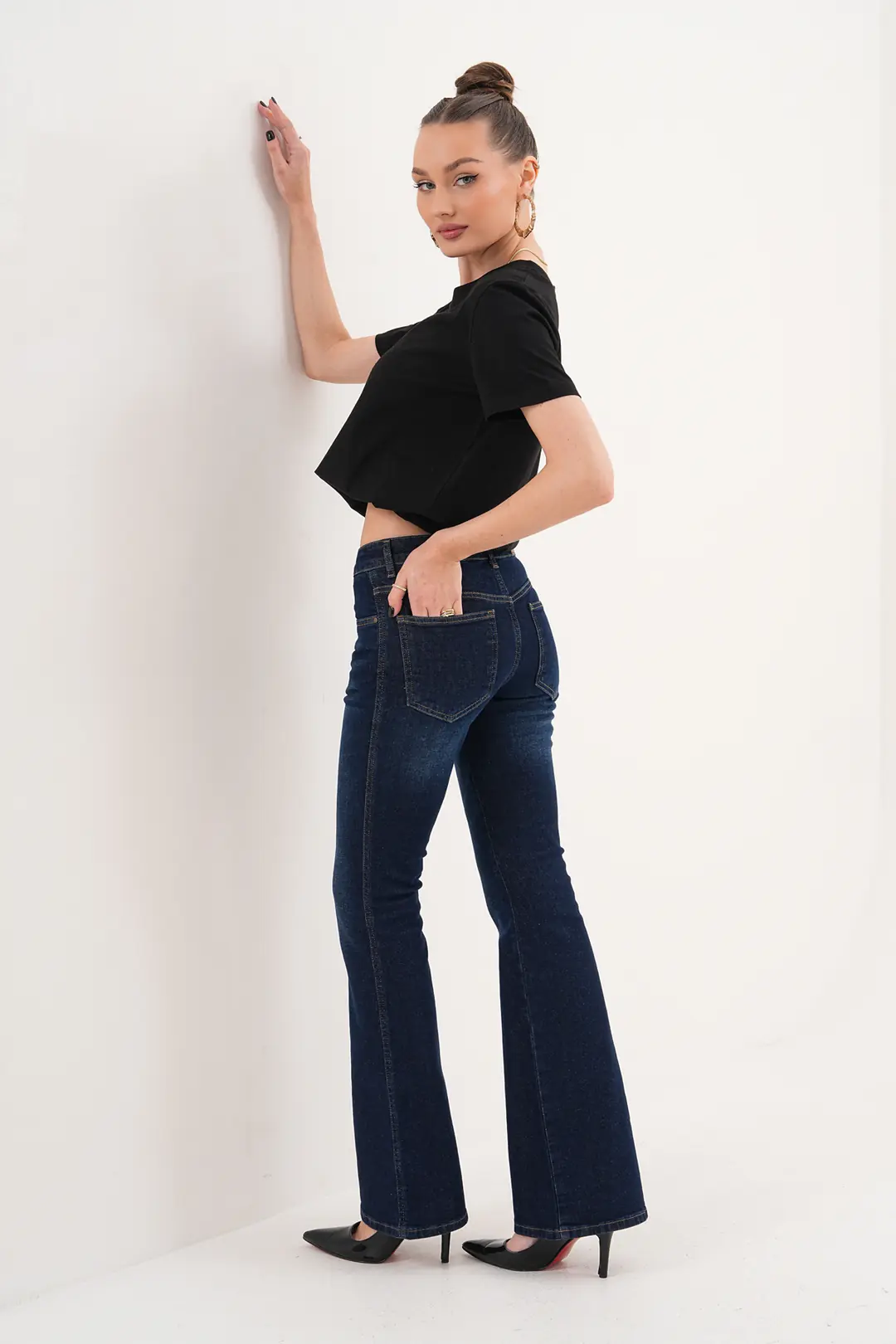 6042 - Kadın Flare Fit Düşük Bel İspanyol Paça Jean Kot Pantolon
