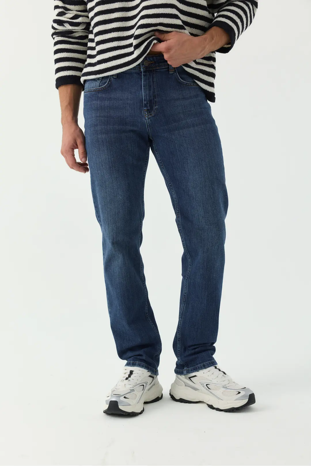 Straight Erkek Mavi 5 Cep Denim Jean Kot Pantolon
