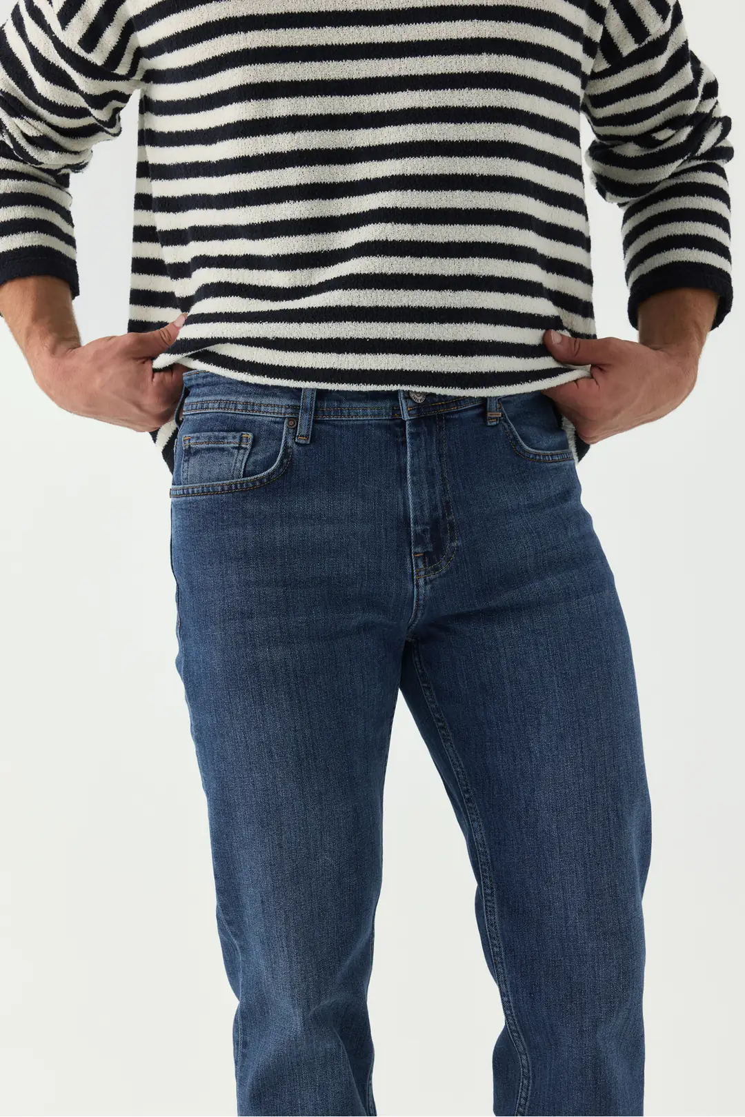 Straight Erkek Mavi 5 Cep Denim Jean Kot Pantolon